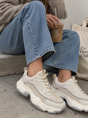 BEAU TODAY Chunky Sneakers Women’s 8 Cream White Mesh Suede Platform Dad Shoes